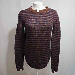 Theory Aegea B Athos Sweater Womens Small Brown & Navy Blue Wool Blend Striped